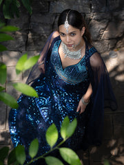 Midnight blue lehenga set in contrast emboidery with belt- Midnight blue