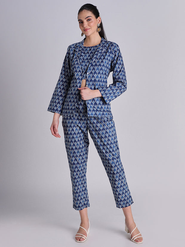 Printed Blue Mul Cotton Cord Set - 16486