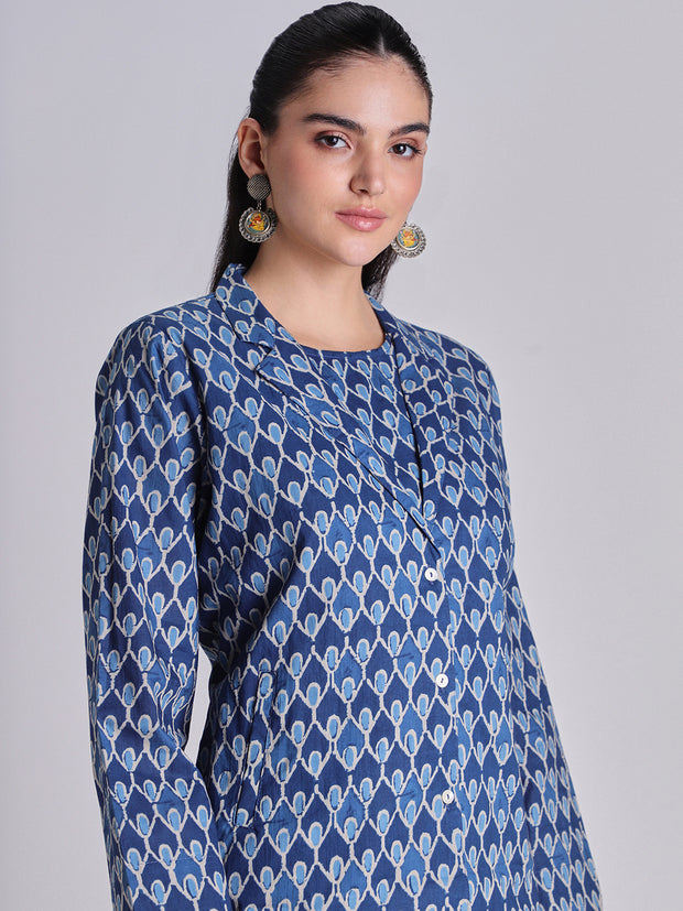 Printed Blue Mul Cotton Cord Set - 16486