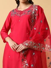 Hot Pink Embroidered Kurta Set - 30516