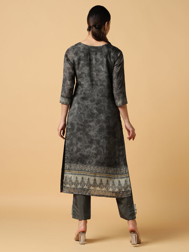 Printed Gray Kurta Set - 32158