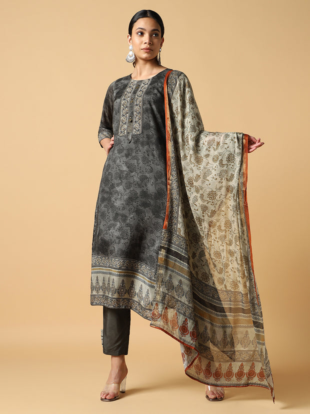 Printed Gray Kurta Set - 32158