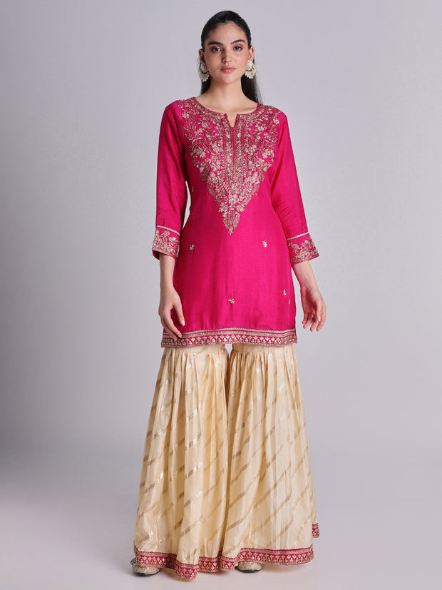 Rani Pink Silk Cotton Sharara Set - 32568