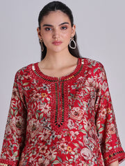 Red Embroidered Kurta and Sharara Set - 32802