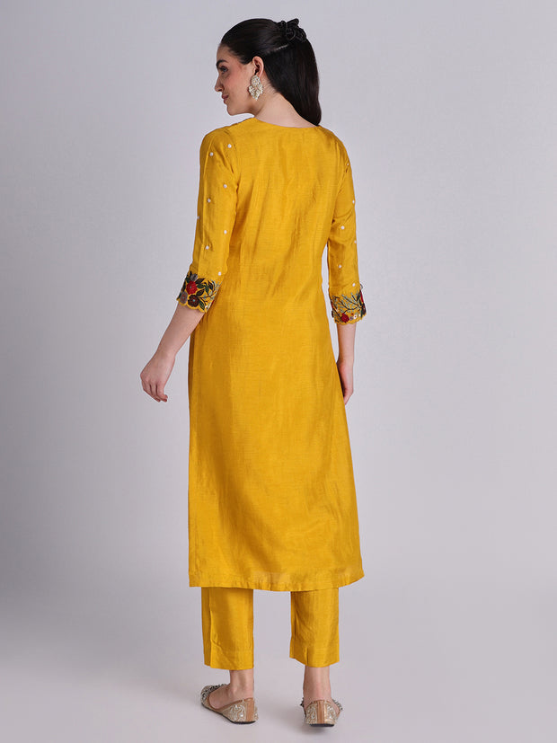 Yellow Embroidered Kurta Set - 33174