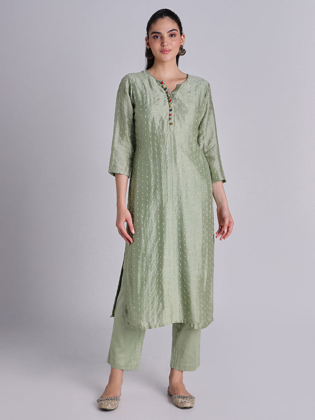 Light Green Embroidered Kurta Set - 33206