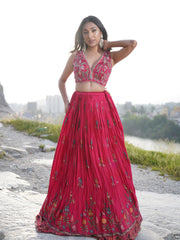 Pink floral printed lehenga- Raspberry