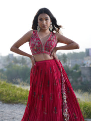 Pink floral printed lehenga- Raspberry