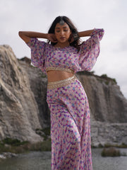 Abstract print bohemian set with statement sleeves- Lavender violet