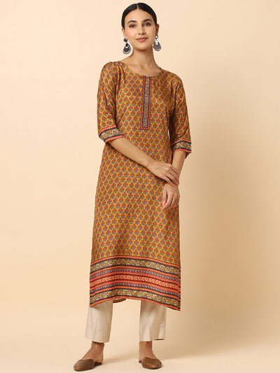 Yellow Floral Printed Crepe Kurti - 011495