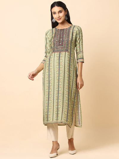 Light Green Printed Crepe Kurti - 011930