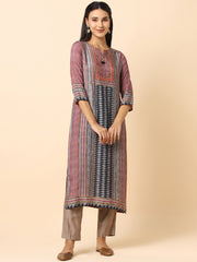 Printed Red and Grey Crepe Kurti with Tassel - 012089