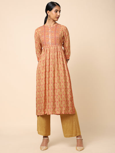 Rust-colored printed Muslin slit gown 19965