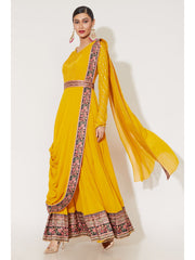 Yellow Georgette Indowestern Gown
