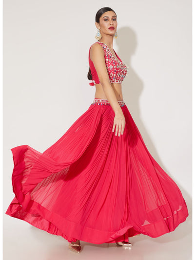 Pink Lehenga with Embroidered Choli and Jacket