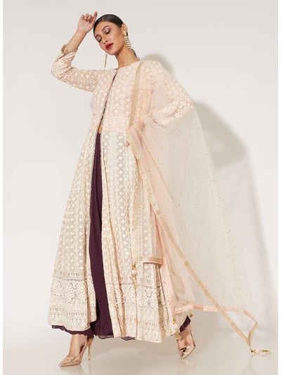Peach Lucknowi Fusion Gown