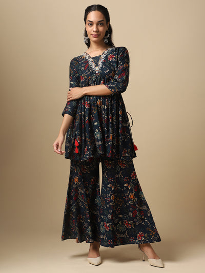 Printed Peplum Kurta with Palazzos - 014886