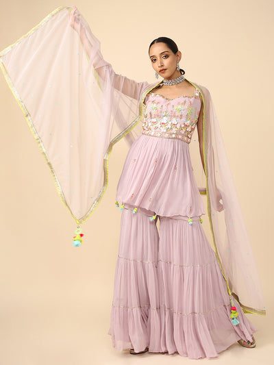 Lavender Georgette Peplum Sharara Suit set