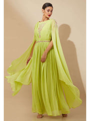 Lime Green Chiffon Gown with embroidery