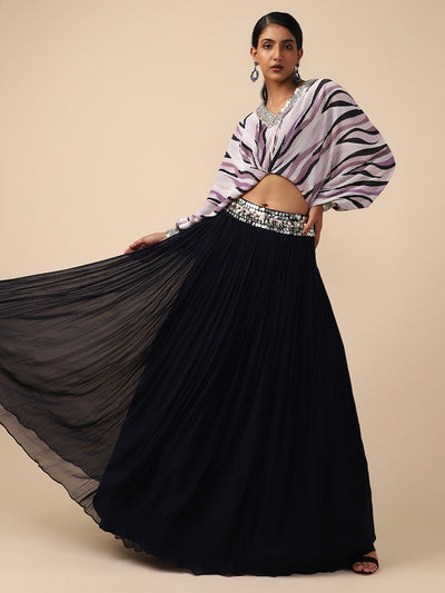Multi-colored Wrinkled Chiffon Lehenga