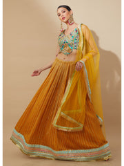 Mustard and Blue embroidered Ghagra choli