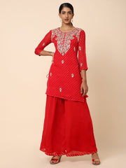 Red Georgette Bandhani Sharara Set