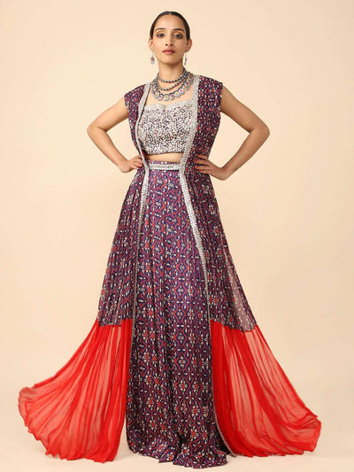 Multi-color Printed Chiffon Pallazzo set with Printed Jacket