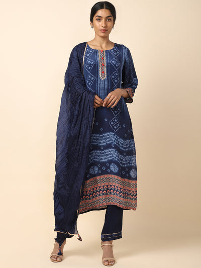 Blue Printed Crepe Salwar Set - 19513