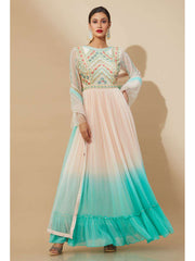 Pink and Blue Chiffon Embroidered Gown  with matching stole