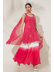 Pink and white Ghagra suit paired with matching Dupatta