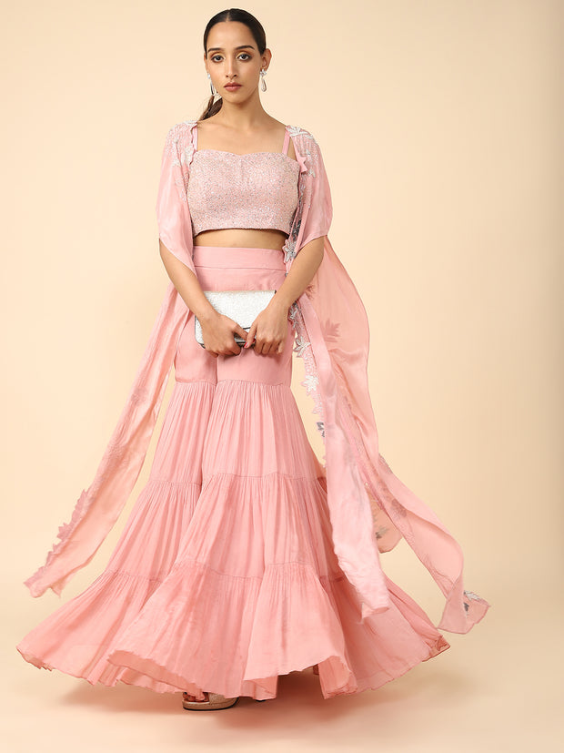 Pink Sharara suit set with Hand-embroidered Jacket