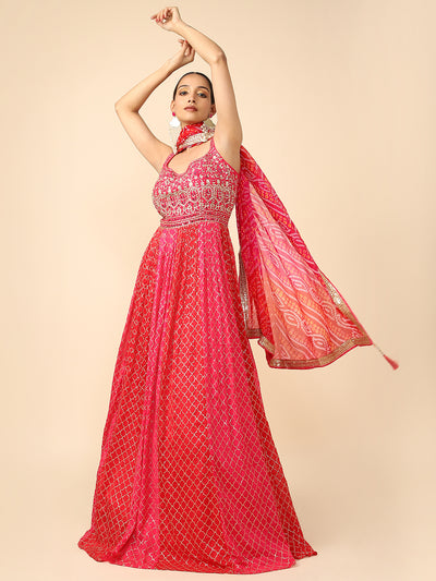 Red and Pink Sequins work Georgette dress ds-8451