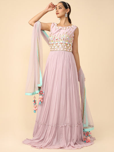 Lavender Embroidered chiffon Gown
