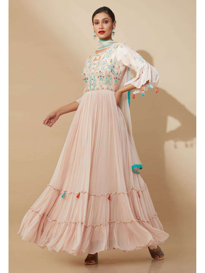 Shaded Pink Chiffon Embroidered Gown with matching stole