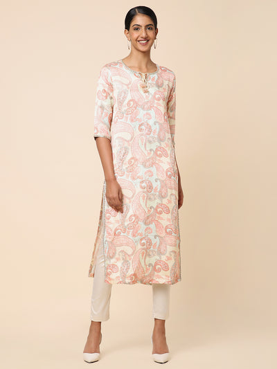 Multi-colored Paisley prints Satin Kurti