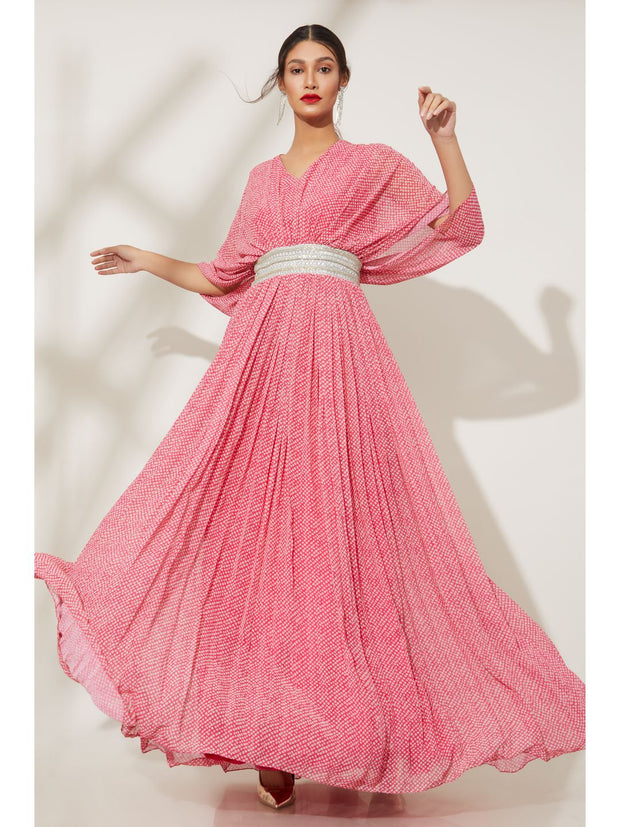 Pink Chiffon Bandini Cocktail Gown