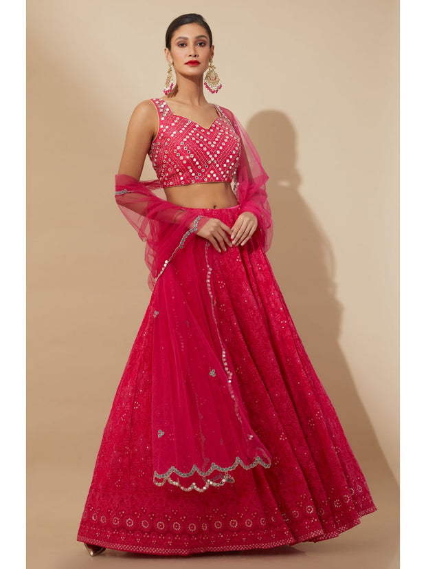 Pink mirrorwork and embroidered lehenga choli