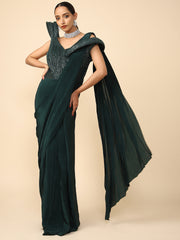 Bottle Green Satin Embellished Drape Saree