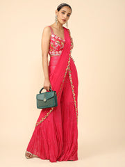 Hot-pink Chiffon embellished Sharara Drape saree