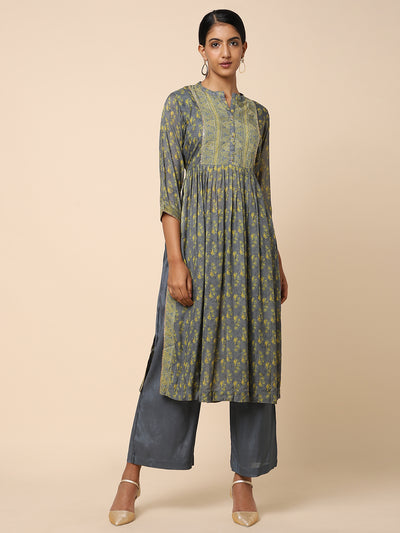 Grey printed Muslin Kurta set 19964
