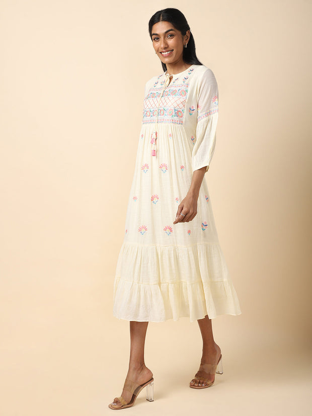 Embroidered Mul Cotton Fusion Dress - 20858