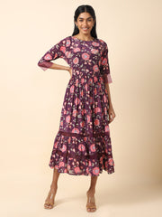 Printed Crepe Gown with Sheer Trim - 20870