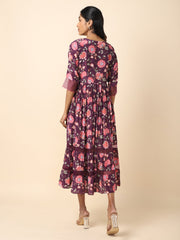 Printed Crepe Gown with Sheer Trim - 20870