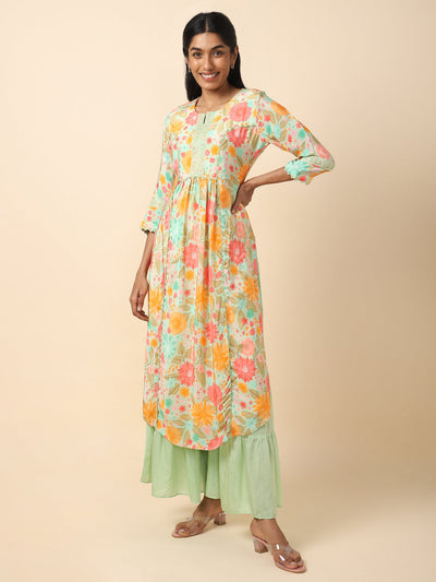 House of Dhara Women's Kurti Set - Multicoloured Floral Print - 21643