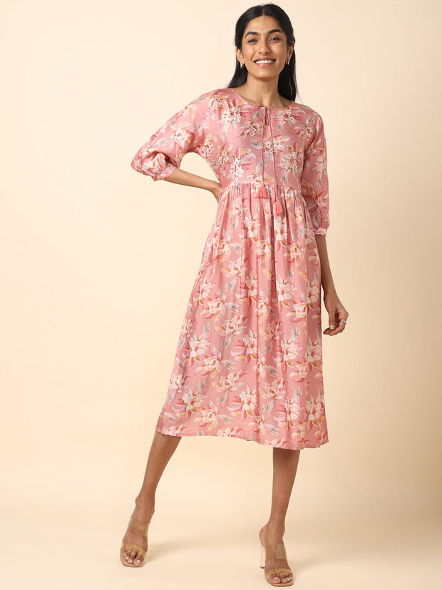 Printed Mul-cotton Fusion Dress - 21818
