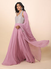 Pink Crepe Gown with Embroidered Bodice - 22223