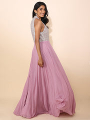 Pink Crepe Gown with Embroidered Bodice - 22223
