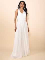 White Crepe Gown with Waterfall Sleeves - 22224