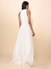 White Crepe Gown with Waterfall Sleeves - 22224