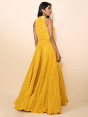Halter gown in Silky Yellow Crepe - 22225